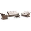 Plantation Outdoor Wicker 3+2+1+1 Seater Lounge Set Brushed Wheat With Coffee Table & Cream Cushions