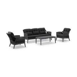 Hugo 3+1+1 Seater Outdoor Aluminium/rope Lounge Set Charcoal With Coffee Table & Grey Rope/denim Cushions
