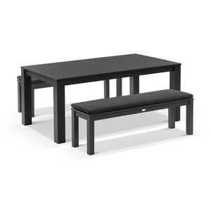 Santorini Rectangle Dining Table 2 Bench Seats Charcoal & Denim Grey Cushions