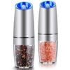 SplendidLiving Twin Pack Electric Salt & Pepper Grinder Mills Shakers Silver
