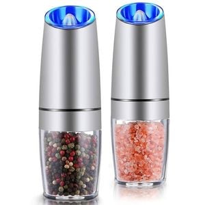 SplendidLiving Twin Pack Electric Salt & Pepper Grinder Mills Shakers Silver