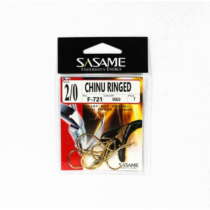 Sasame F721 Chinu Ringed Gold Colour Offset Fishing Hook 2/0
