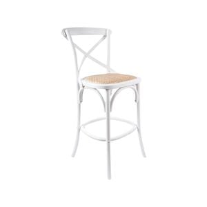 Aster Crossback Bar Stools Dining Chair Solid Birch Timber Rattan Seat - White