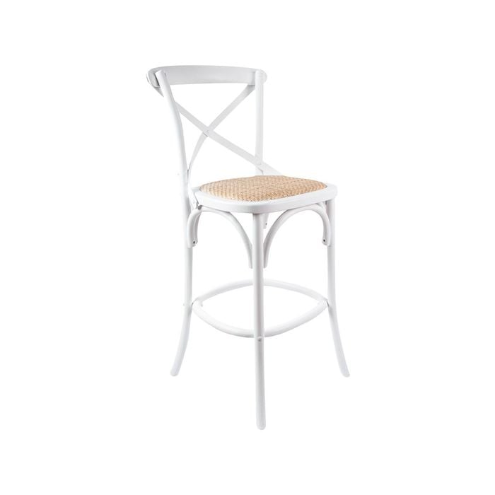 Aster Crossback Bar Stools Dining Chair Solid Birch Timber Rattan Seat - White