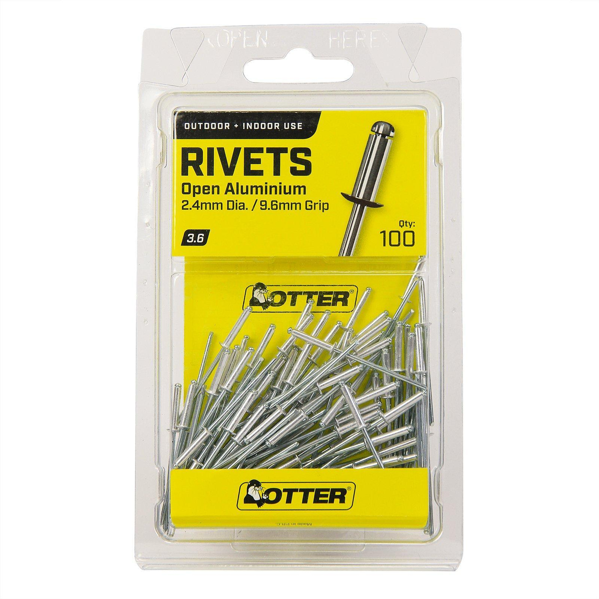 Otter 2.4 x 9.6mm Open Aluminium Blind Rivets - 100 Pack - Bunnings ...