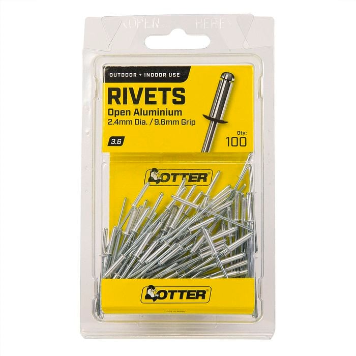 Otter 2.4 x 9.6mm Open Aluminium Blind Rivets - 100 Pack