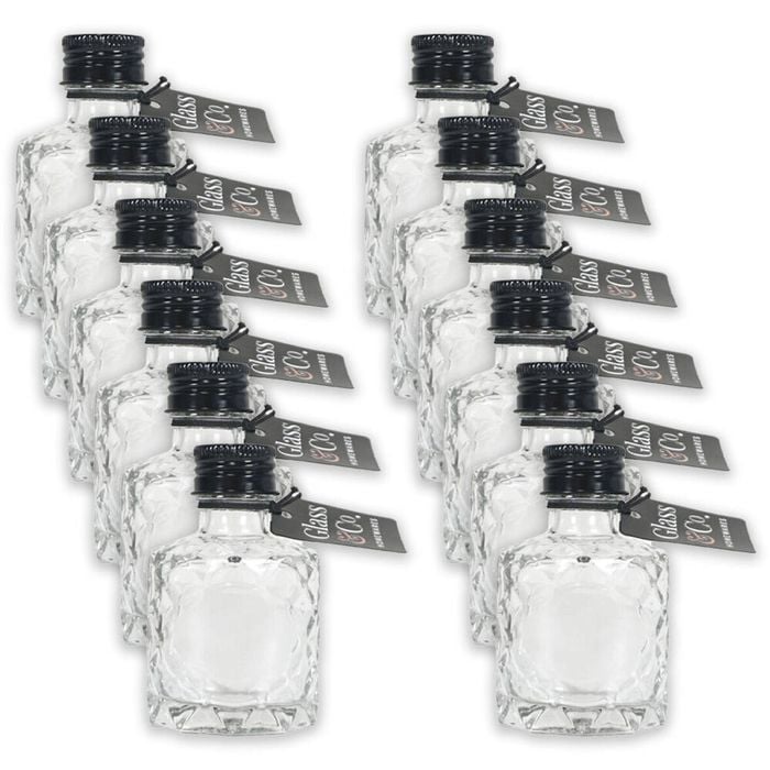 12PK Glass & Co Quilted Round Black Lid Bottle Storage Jar 50ml Clear