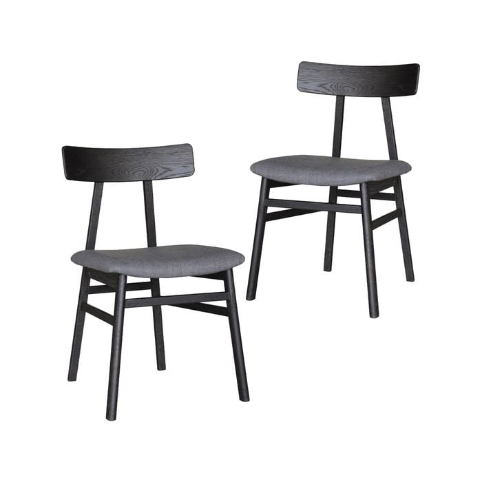 Claire Dining Chair Set of 2 Solid Oak Wood Fabric Seat Furniture - Black
