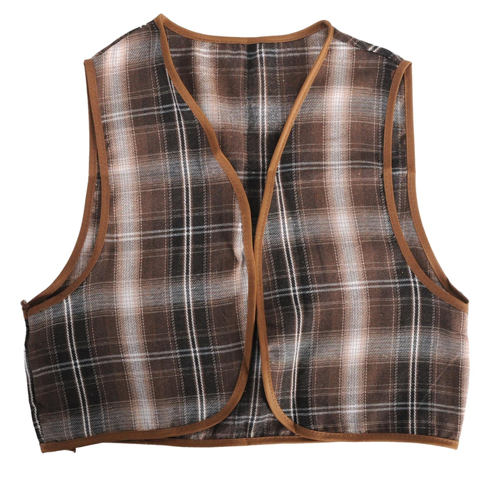 Childrens Brown Checkered Party Costume Vest Boys Kids Victorian, Cowboy or 1920s Style