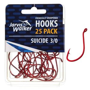Jarvis Walker Red Chemically Sharpened Suicide Octopus Fishing Hook 25 Pack 3/0