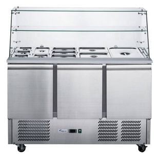FED-X Three Door Salad Prep Fridge with Square Glass Top