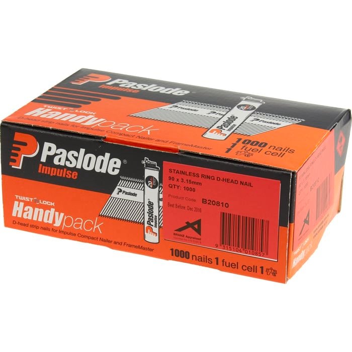 Paslode Impulse 90 x 3.15mm Stainless Steel Ring D-Head Nail - 1000 Pack