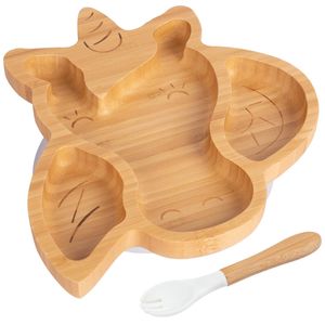 Tiny Ding Bamboo Unicorn Baby Weaning Plate & Fork Set