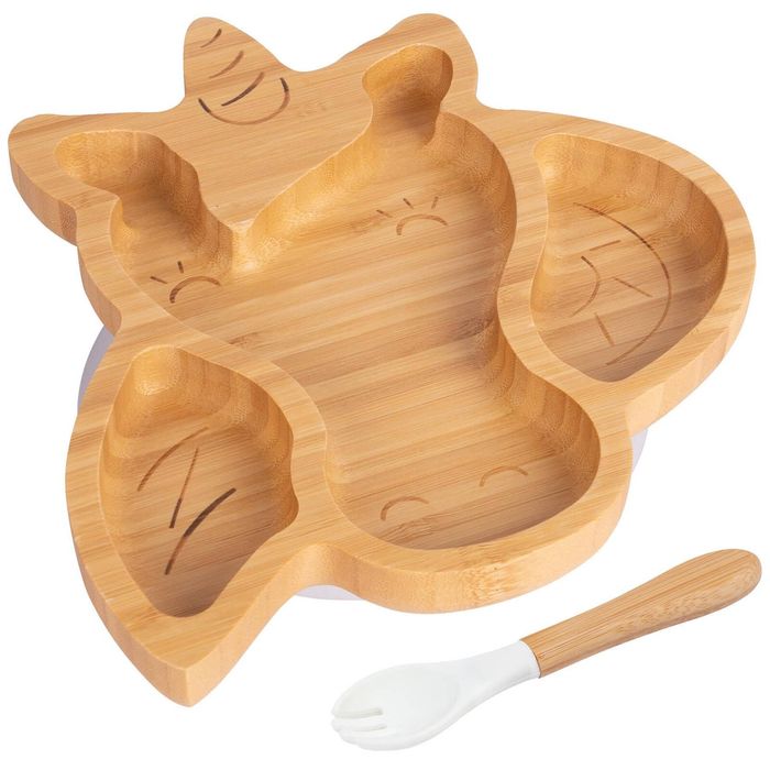 Tiny Ding Bamboo Unicorn Baby Weaning Plate & Fork Set