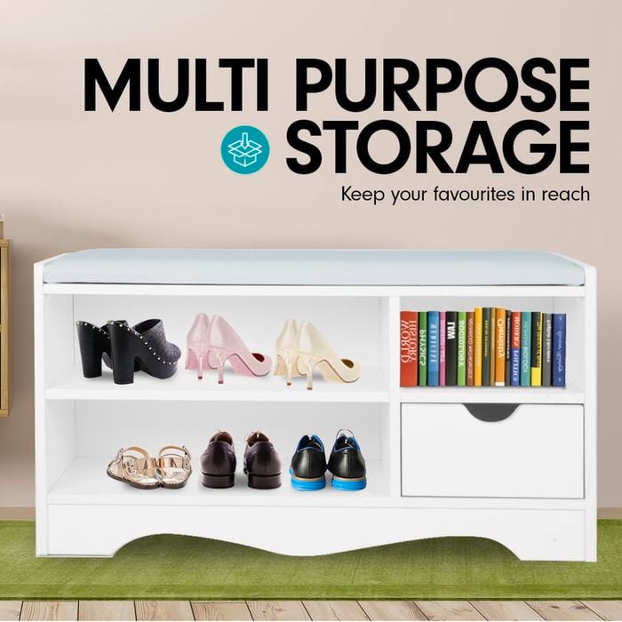 Shoe Rack Cabinet Organiser Grey Cushion 80 x 30 x 45 White
