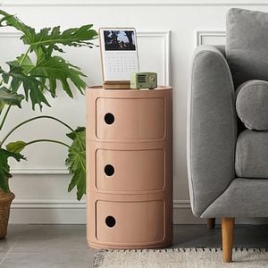 Catzon 3 Tier Round Bedside Table with Storage-Pink