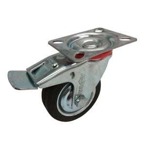 Move It 75mm 50kg Black Rubber Swivel Plate Castor With Brake - 75mm