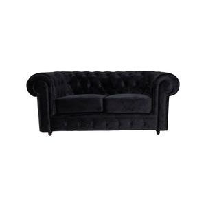 Cleo 2 Seater Velvet Fabric Sofa Black Colour Chesterfield Design