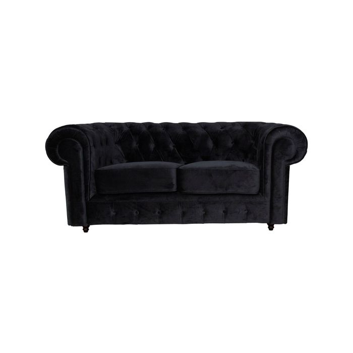 Cleo 2 Seater Velvet Fabric Sofa Black Colour Chesterfield Design