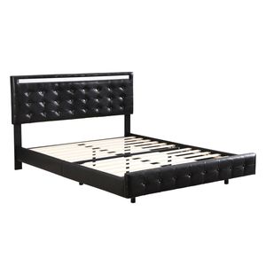 Levede PU leather Floating LED Bed Frame Queen Black