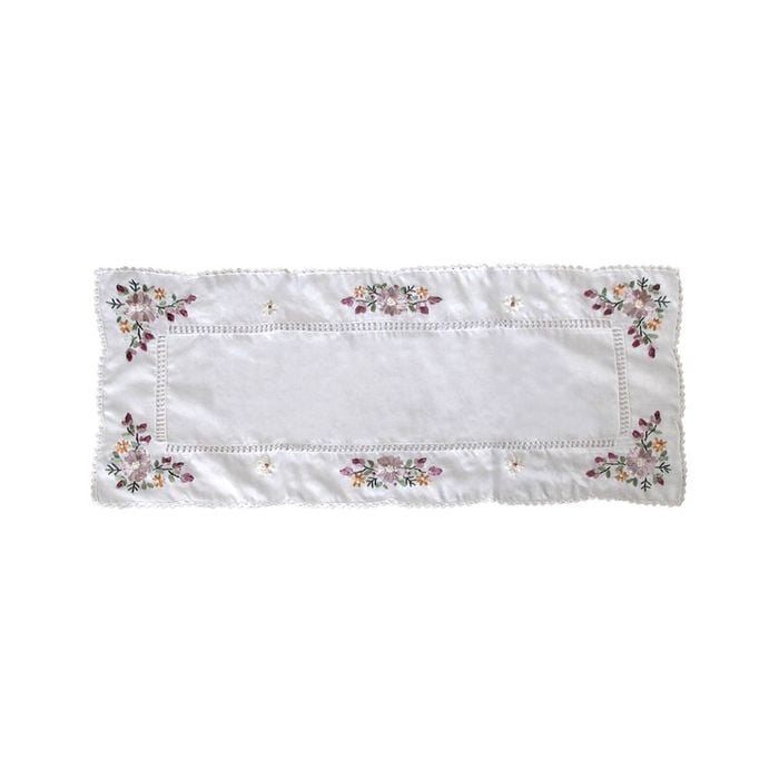 Victoriana White Applique Embroidered Table Runner 40 x 90 cm
