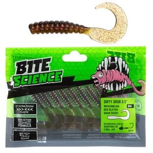 8 Pack of 2.5 Inch Bite Science Dirty Grubs Soft Plastics-Watermelon Red Glitter