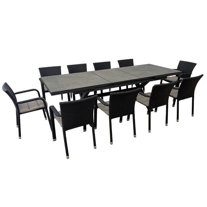 FurnitureOkay Richmond-Mosman 11-Piece Sintered Stone Extendable Outdoor Dining Setting