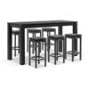 Santorini Outdoor 2m Bar Table Charcoal With 6 Avoca Stools & Denim Grey Cushions