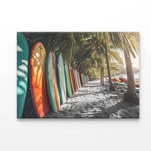 Surf Boards Lining the Shore Enhanced  Print 100% Australian Made 90 x 60cm  (Acrylic)