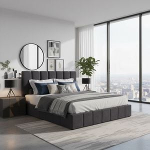 Milano Luxe Linear Boucle Gas Lift Bed Frame Charcoal Single