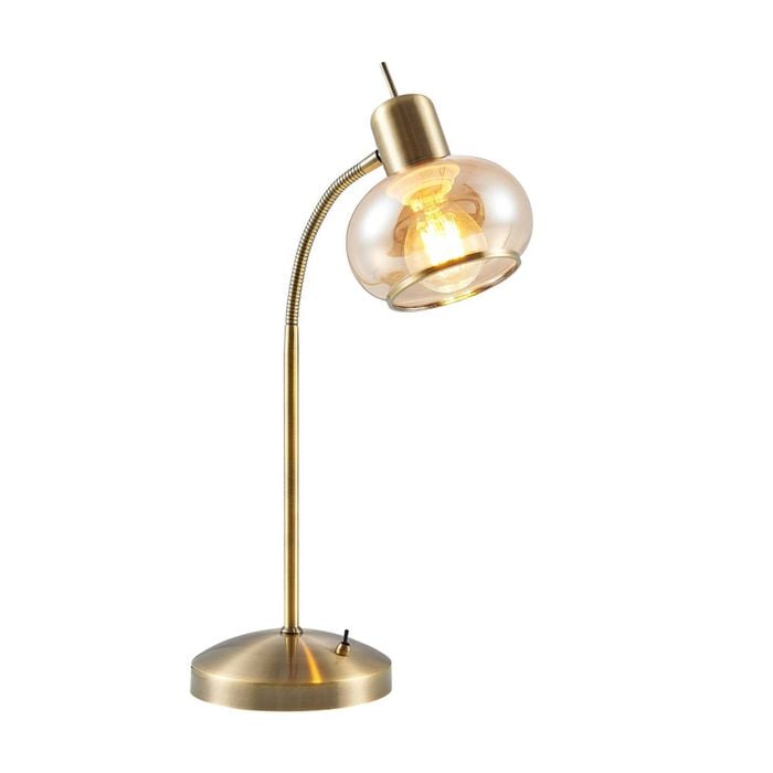 Telbix Marbell Contemporary Table Desk Lamp Light Metal Glass Antique Brass Amber Gloss