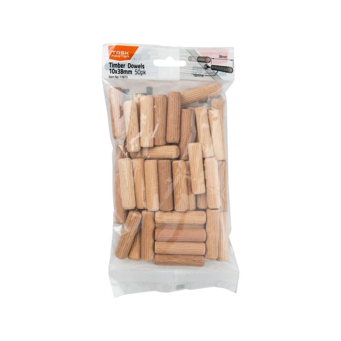 Taskmaster 10 x 38mm Timber Dowel Connectors - 50 Pack