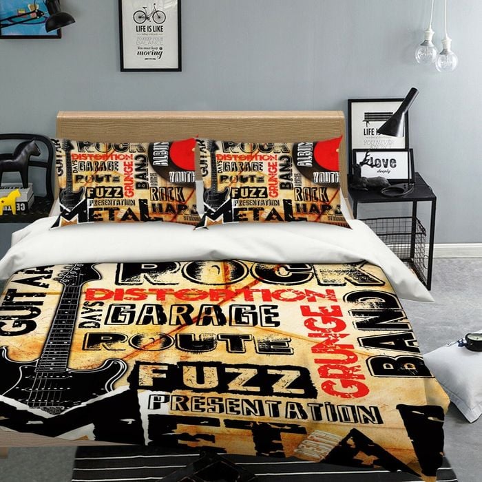 3D Black Guitar 155 Bed Pillowcases Quilt King Size