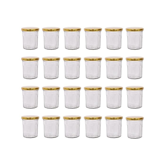 Argon Tableware 150ml Glass Jam Jars With Airtight Gold Lids - Set Of 24 Empty Screw Top Kitchen Storage Preserving Jar