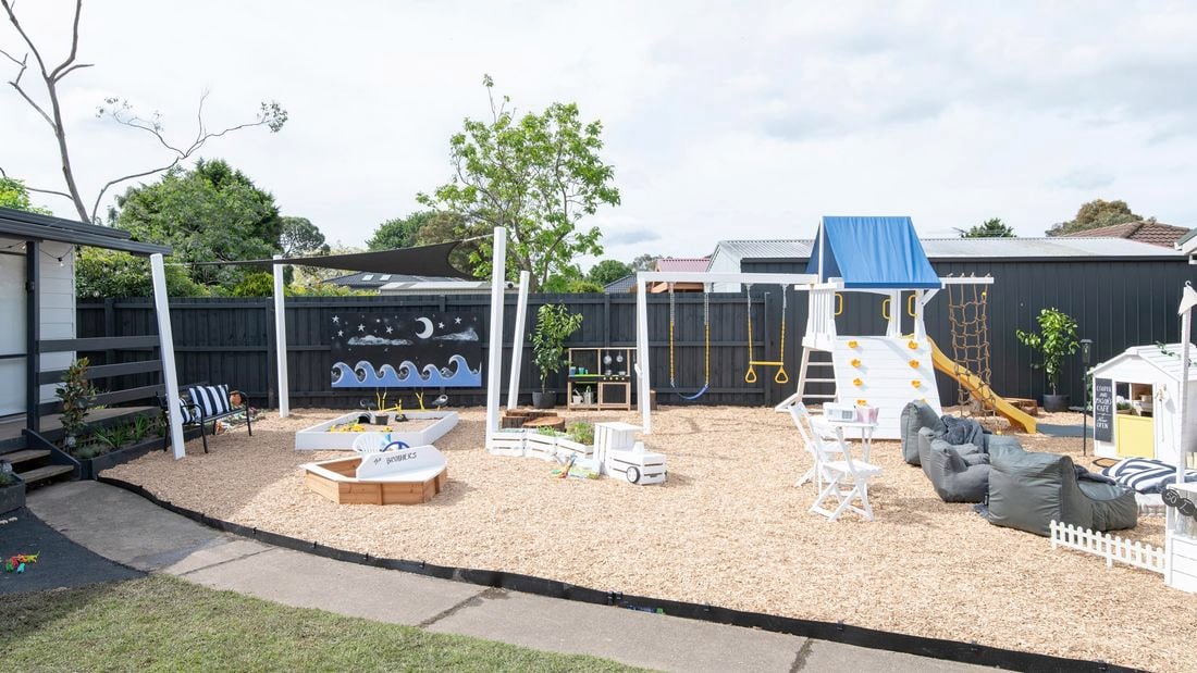 Backyard styled with play equipment 