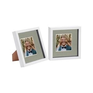 Nicola Spring 2 Piece 8 x 8 3D Shadow Box Photo Frame Set - Craft Display Picture Frame with 4 x 4 Mount - White