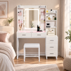 Advwin Dressing Table Set With Led Mirror Glass Desktop Charging Station 5 Drawers White