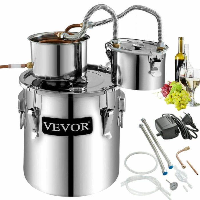 Vevor Water Alcohol Distiller,Moonshine Still 5 Gal 21L Stainless Steel,Copper Tube Home Brewing Kit
