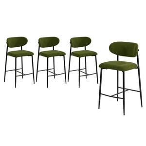 Oikiture 4x Bar Stools Kitchen Stool Counter Chair Boucle Green