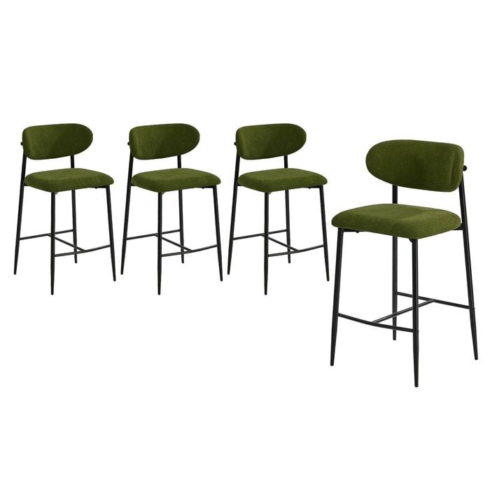 Oikiture 4x Bar Stools Kitchen Stool Counter Chair Boucle Green