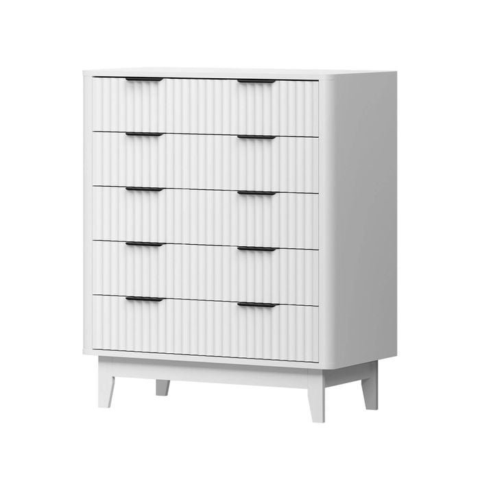 Oikiture 5 Chest of Drawers Nightstand Tallboy White