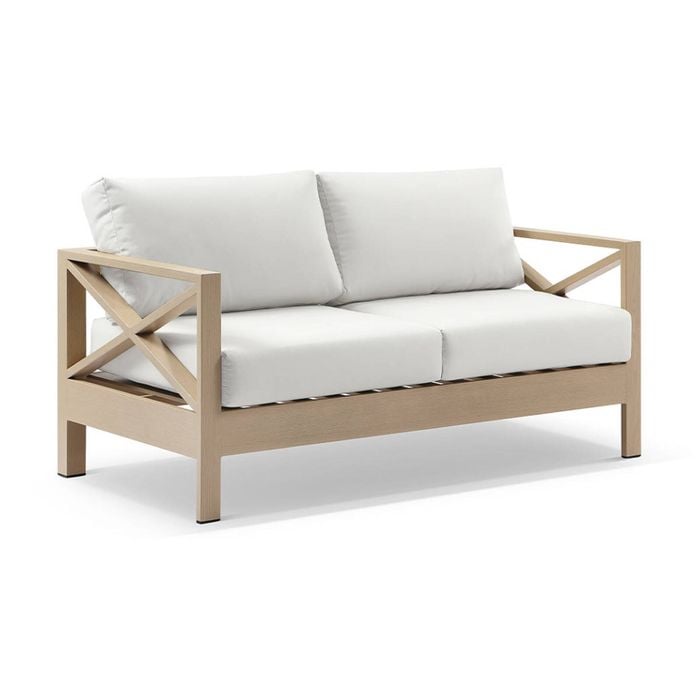 Bay Gallery Furnitire Kansas 2 Seater Lounge Light Oak & Olefin White Cushions