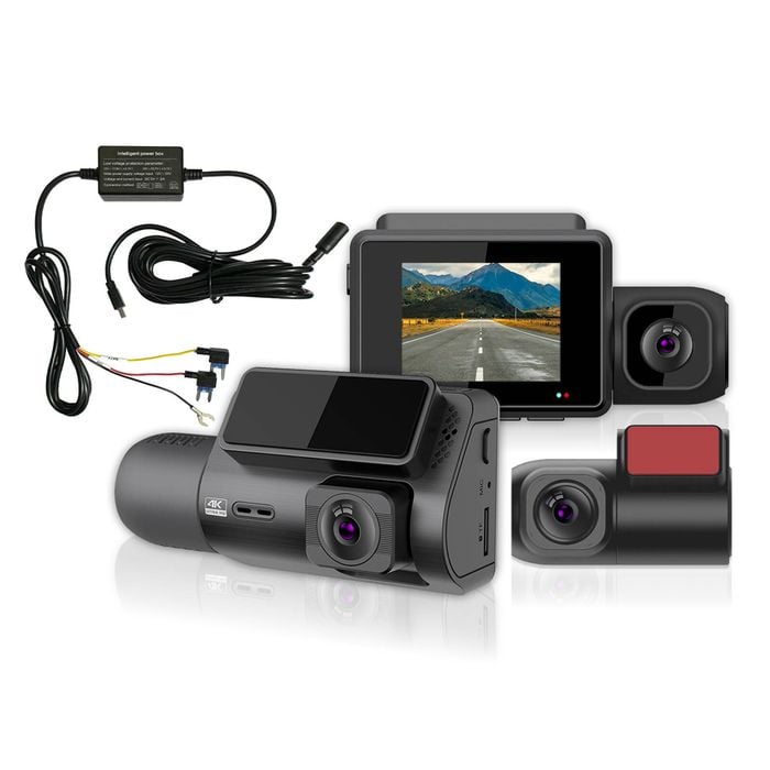 Elinz 3 Channel Dash Cam 4K+1080P+2K Three Way WiFi GPS Night Vision Supercapacitor Sony Starvis Car DVR Hardwire Kit