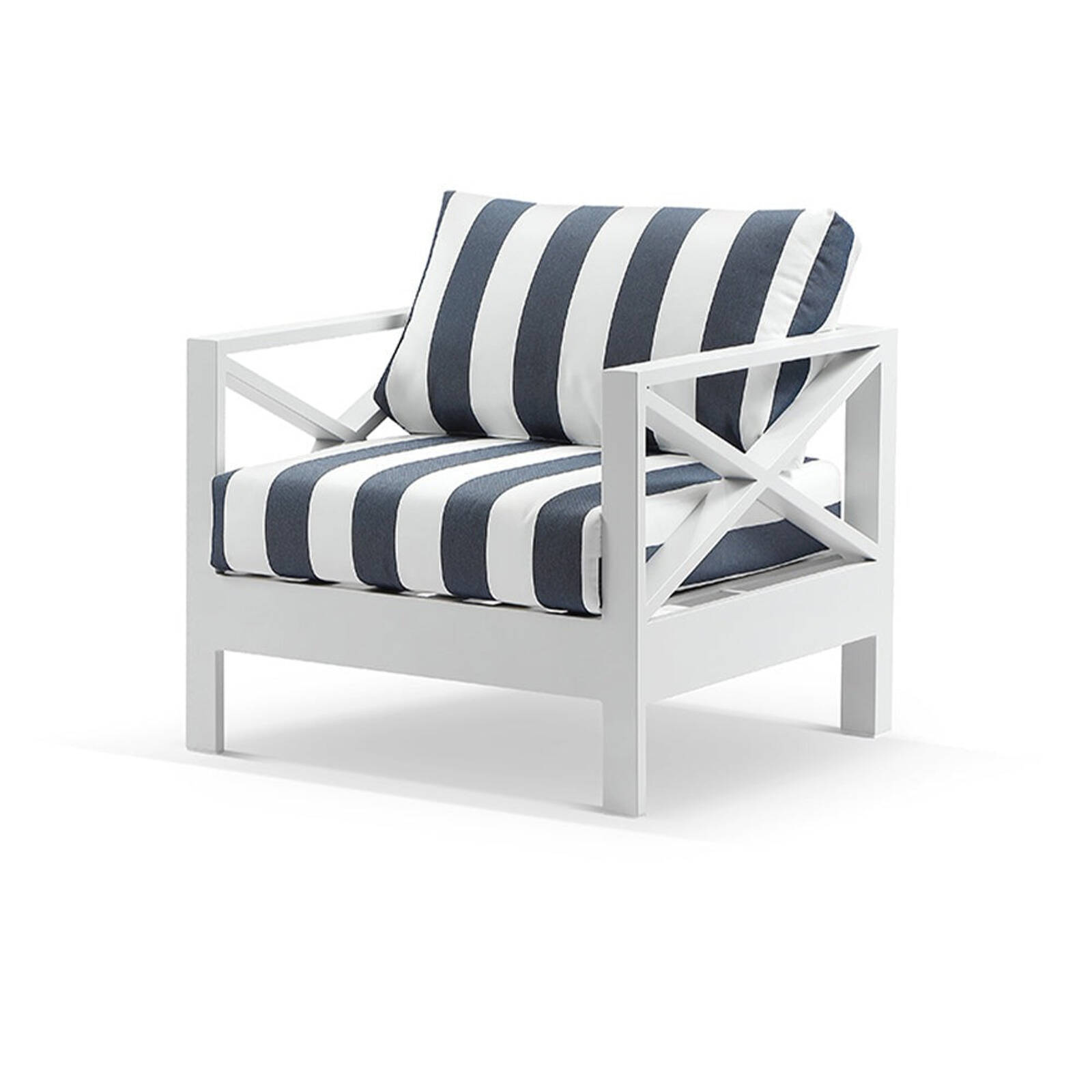 Kansas 1 seater Outdoor Aluminium Lounge Arm Chair White - Navy Stripe product image