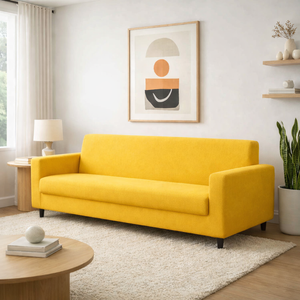 Anyhouz 4 Seater Sofa Cover Plain Yellow Style And Protection For Living Room Sofa Chair Elastic Stretchable Slipcover