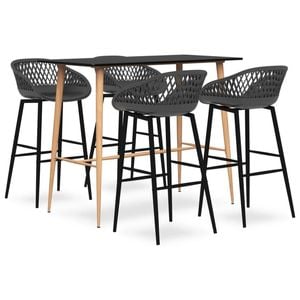 vidaXL Bar Set 5 Piece Black and Grey Dining Furniture Counter Set Garden