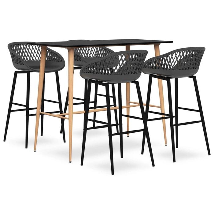 vidaXL Bar Set 5 Piece Black and Grey Dining Furniture Counter Set Garden