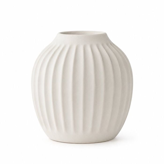 SK Designer Living | Vela Fluted White Ceramic Decorative Vase | 22cm