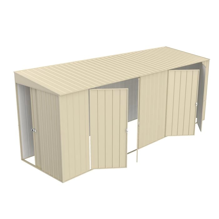 Build-a-Shed 1.5 x 5.2 x 2.0m Cream Skillion Double Plus Double Hinged Side Doors Shed