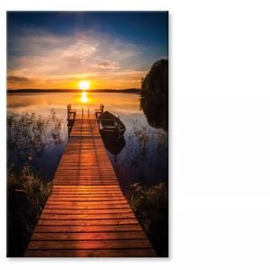 Sunset Over Fishing Boat & Pier  Print 100% Australian Made 50 x 75cm  (Stretched)